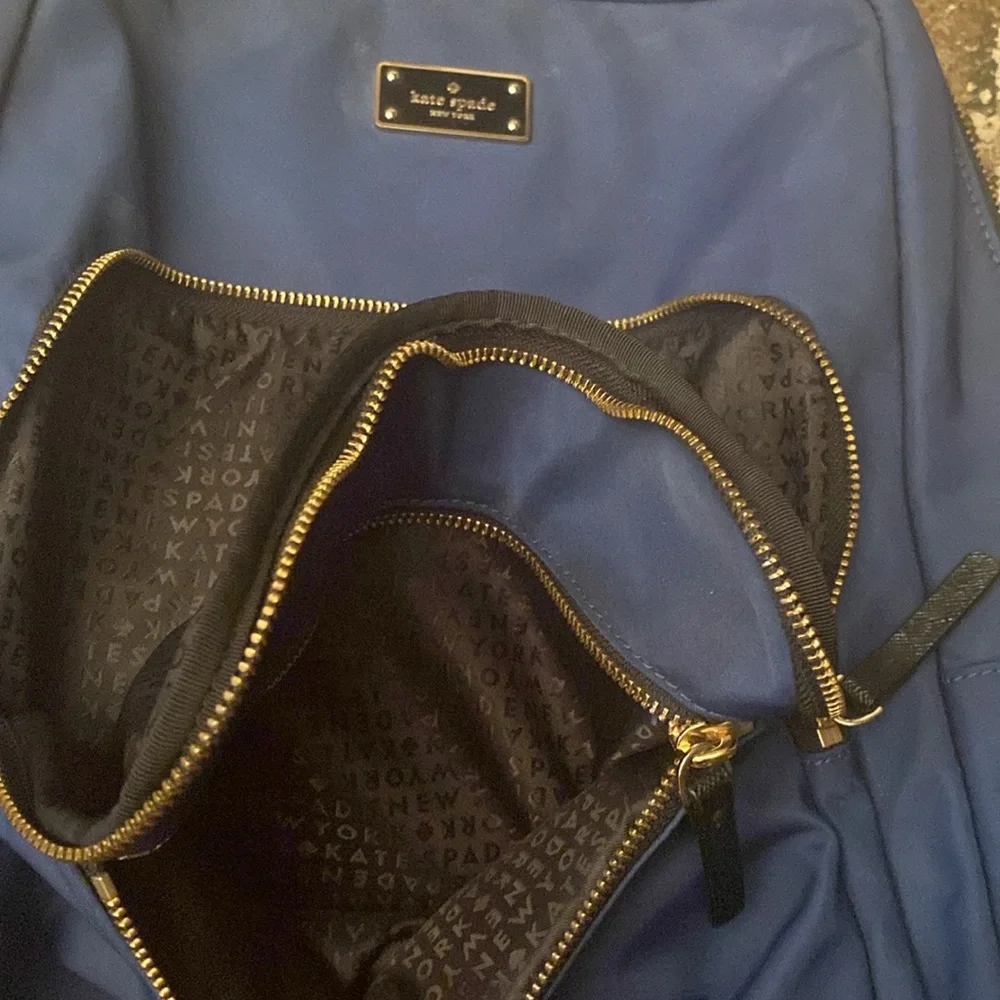 Kate Spade Wilson Road Navy Nylon Black Leather Large Bradley Backpack - Picture 4 of 6